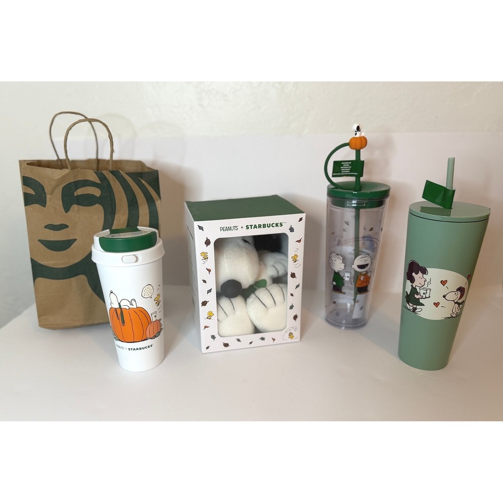 Starbucks Peanuts Snoopy Fall Collection Bundle Tumblers Plush NWT